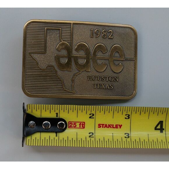 Vintage 1982 AACE Houston Texas Advertisement Brass Belt Buckle - Picture 2 of 4